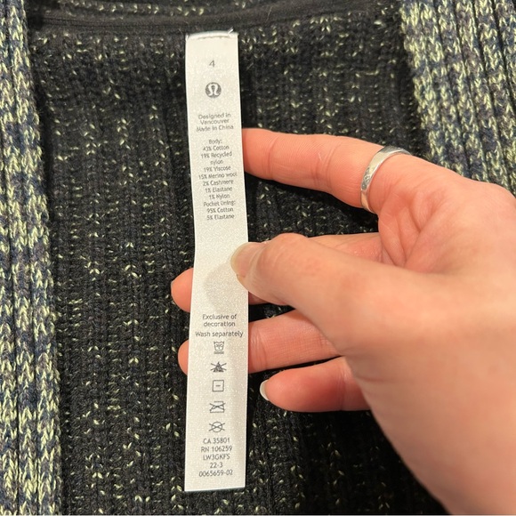 Lululemon Olive & Black Heavy Cotton-Wool-Cashmere-Blend Sweater Cardigan Wrap - Picture 6 of 12